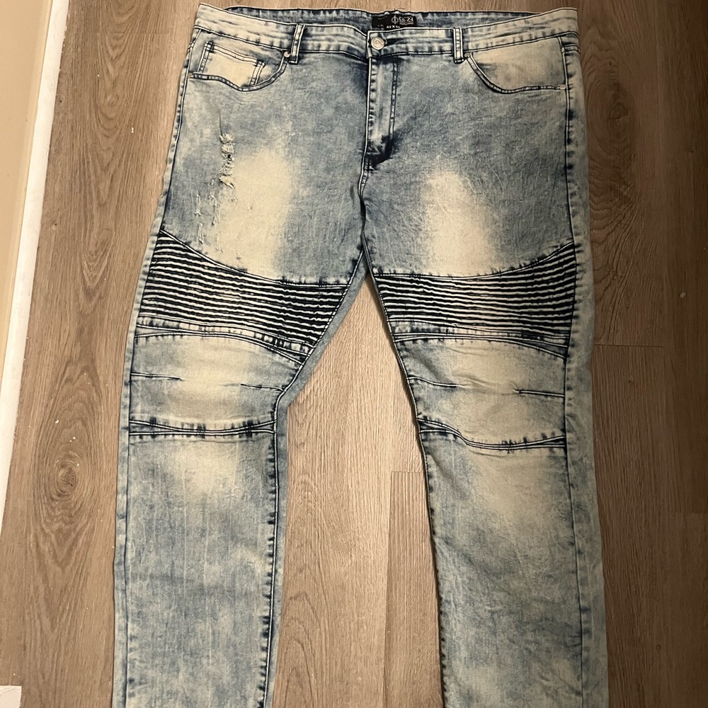 Blue moto style slim fit jeans